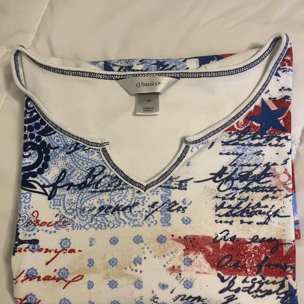 CJ Banks Women’s 2X Patriotic Tops Bundle (4) Star Flag Americana Plus Size - Picture 7 of 16